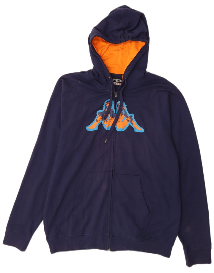 KAPPA Herren-Kapuzenpullover mit grafischem Reißverschluss, groß, marineblaue Baumwolle