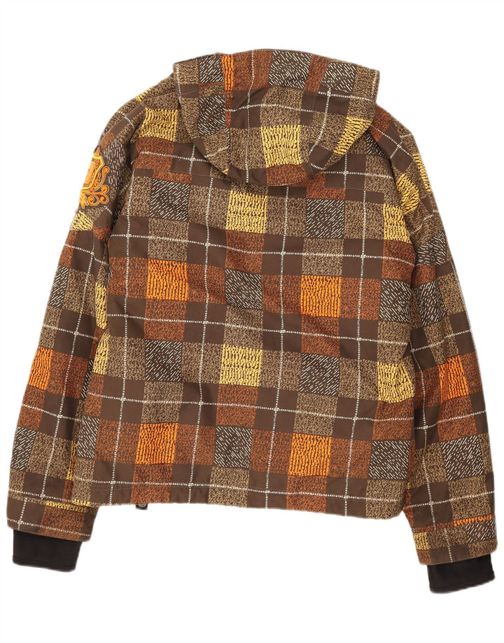 Billabong Damen-Windbreakerjacke mit Kapuze, Größe 3, klein, braun kariert