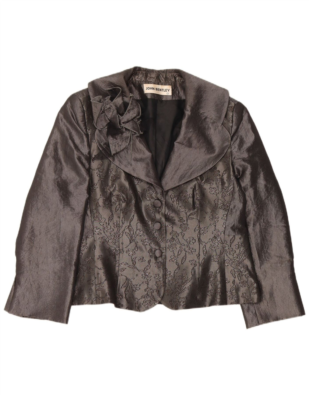 JOHN BENTLEY Damen-Cardigan-Oberteil UK 14 Large Graues Blumenmuster aus Polyester