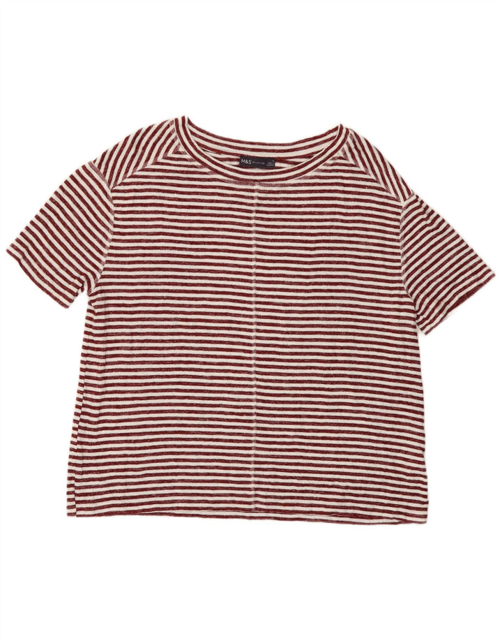 Marks & Spencer Damen T-Shirt Top UK 12 Mittelrot gestreift Viskose