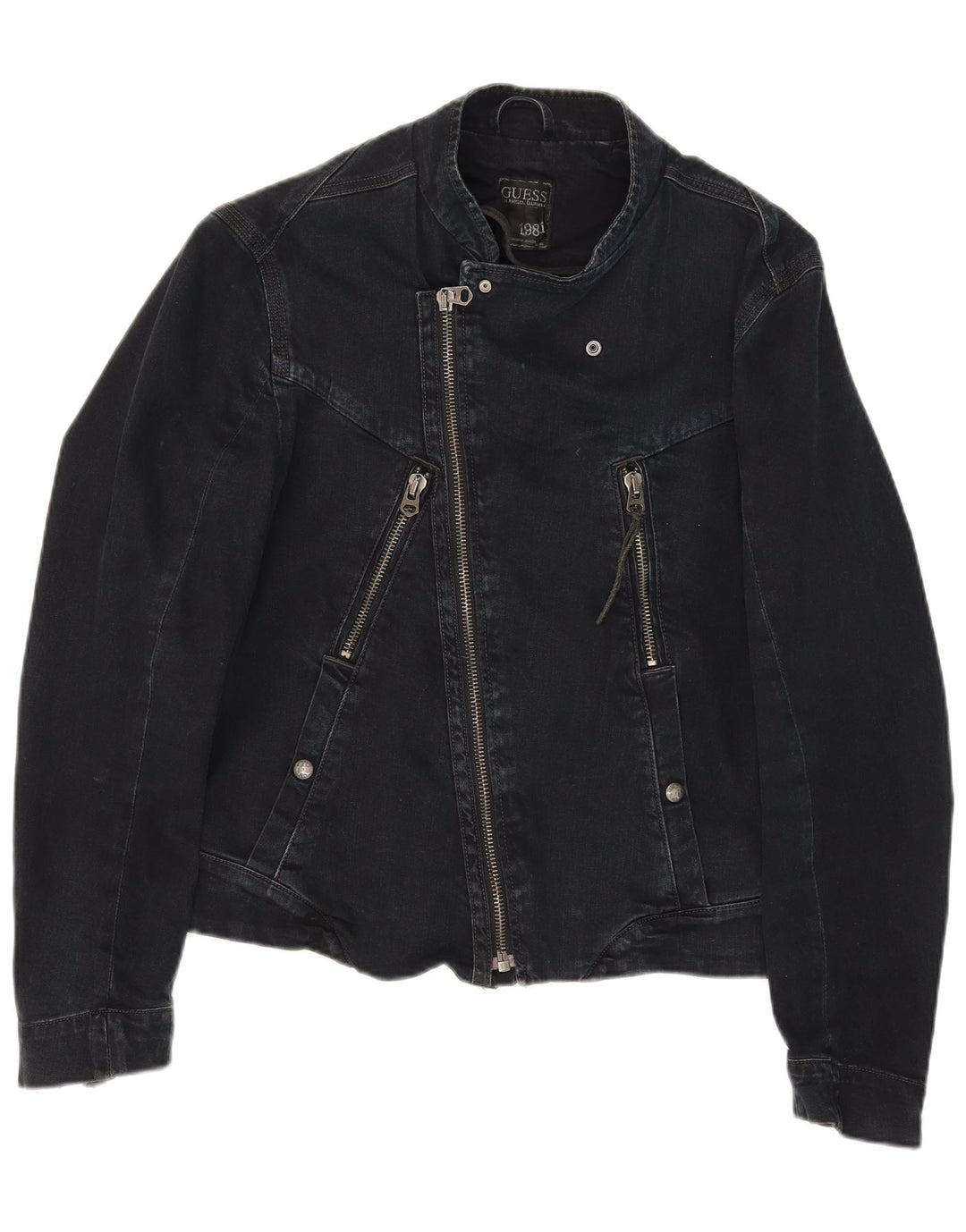 Guess Herren Denim Bikerjacke UK 36 Small Schwarz Baumwolle