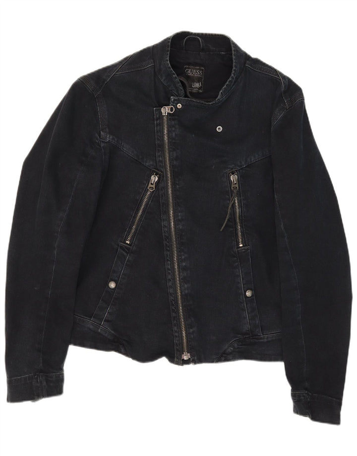 Guess Herren Denim Bikerjacke UK 36 Small Schwarz Baumwolle