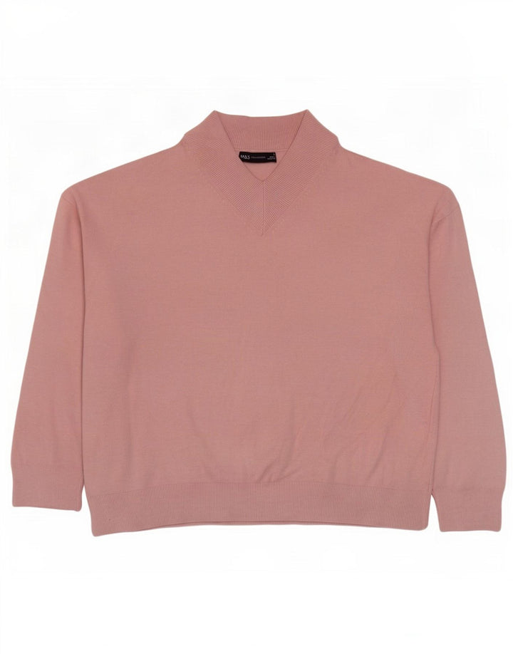 Marks & Spencer Damen-Pullover in Übergröße mit V-Ausschnitt, Gr. 14, Mittelrosa