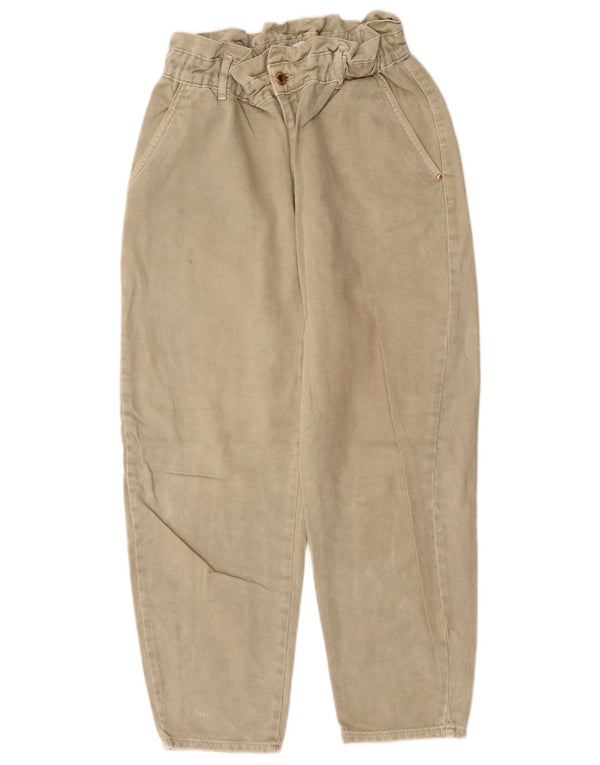Zara Damen High Waist Crop Tapered Jeans EU 40 Medium W30 L25 Beige Baumwolle