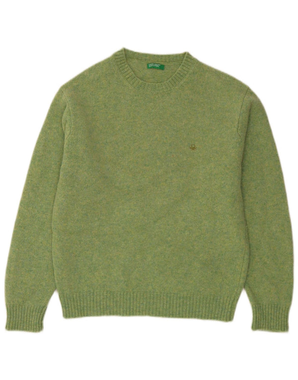 Benetton Damen-Pullover mit Rundhalsausschnitt, UK 16, Größe L, grüne Wolle