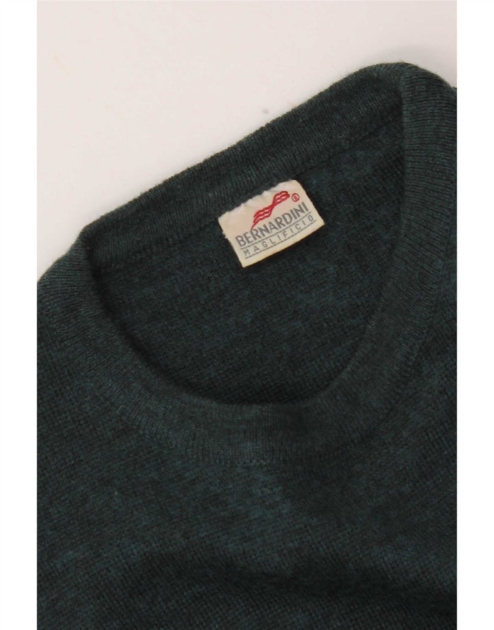 Bernardini Herren-Pullover mit Rundhalsausschnitt, mittelgrün, gestreift, Wolle