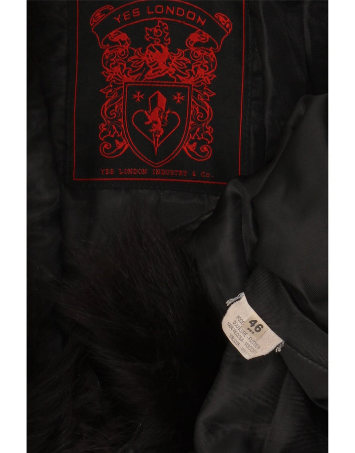 VINTAGE Damen Ledermantel IT 46 Großes schwarzes Leder