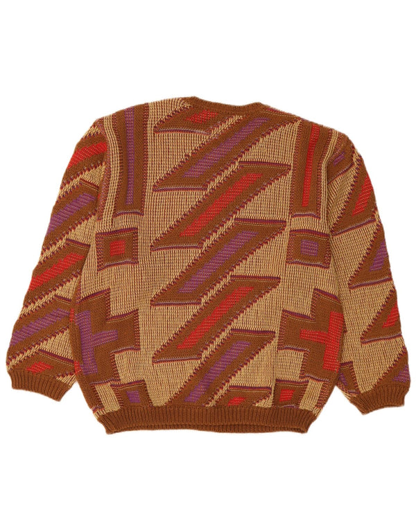 Clinique Damen-Pullover mit Rundhalsausschnitt, UK 16, Größe L, beige, geometrische Baumwolle
