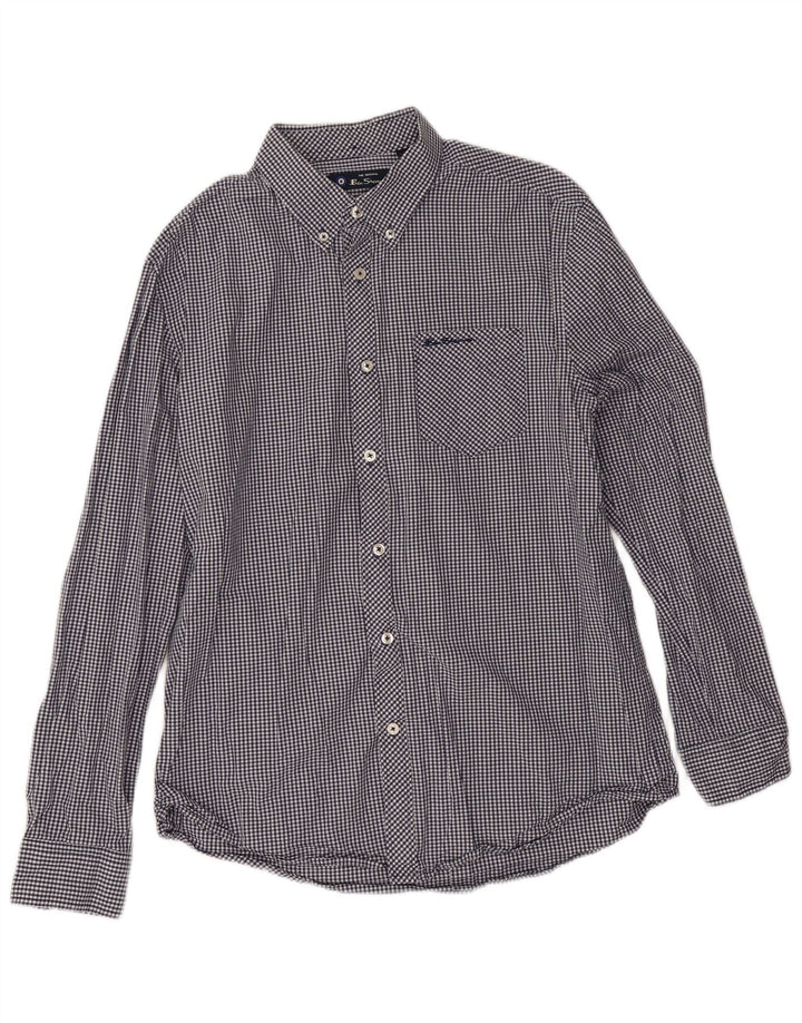 Ben Sherman Herrenhemd, groß, marineblau, Gingham-Baumwolle