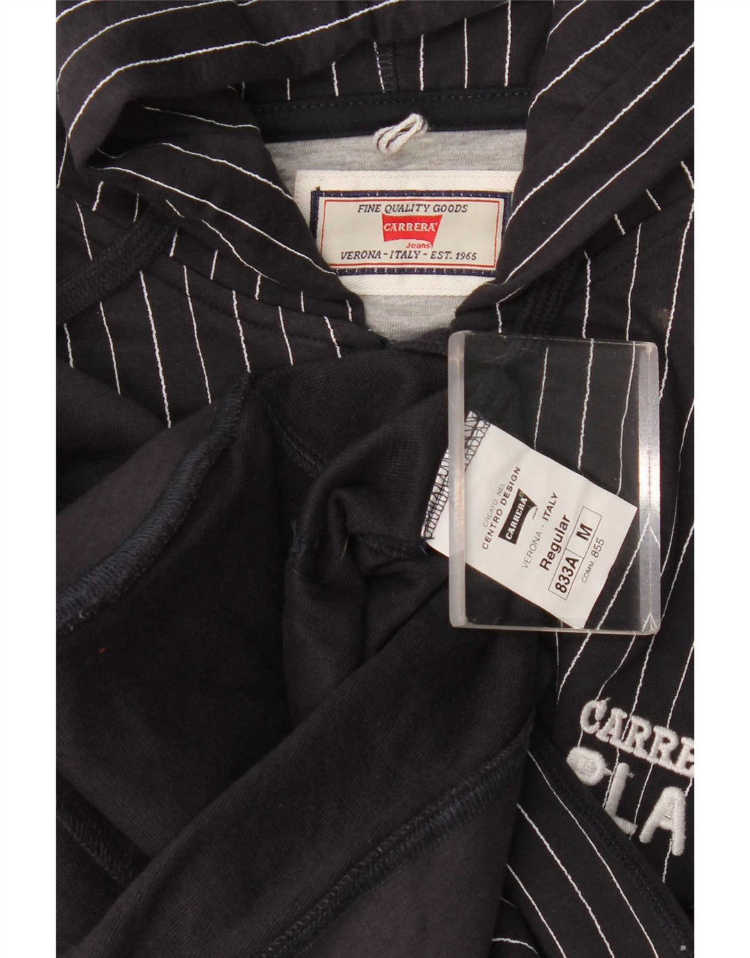 Carrera Herren-Kapuzenpullover mit normaler Passform, mittlerer schwarzer Nadelstreifen-Baumwolle und Reißverschluss
