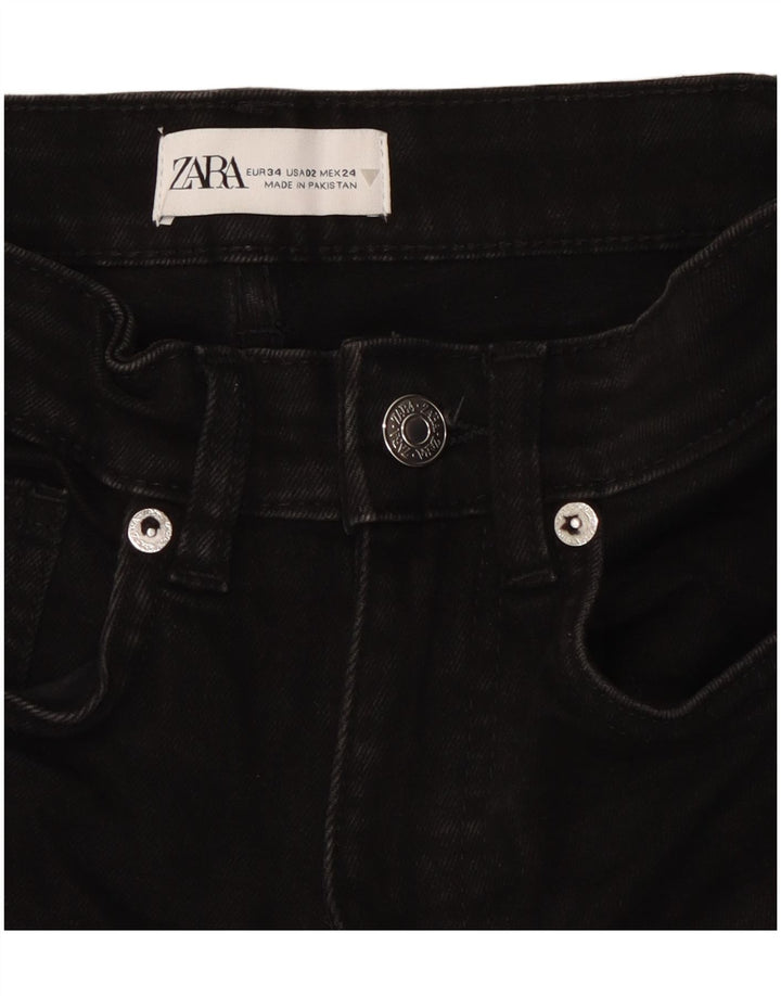 Zara Damen Bootcut Jeans EU 34 2XS W24 L24 Schwarze Baumwolle
