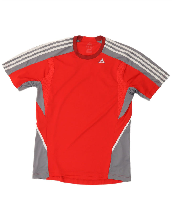 ADIDAS Herren Climalite T-Shirt Top Mittelrotes Farbblock-Polyester