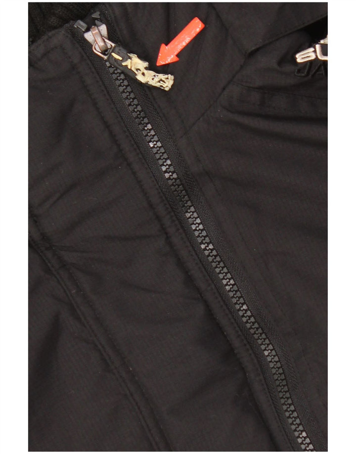 Superdry Damen-Windbreakerjacke mit Kapuze, UK 16, Größe L, schwarzes Nylon