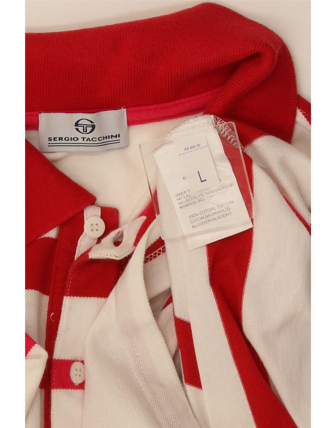 Sergio Tacchini Herren-Poloshirt, groß, rot gestreift, Baumwolle