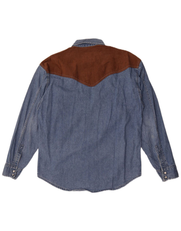Vintage Herren-Western-Jeanshemd aus mittelblauer Colourblock-Baumwolle