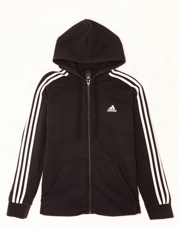 Adidas Damen Zip Hoodie Pullover UK 12/14 Mittelschwarze Baumwolle