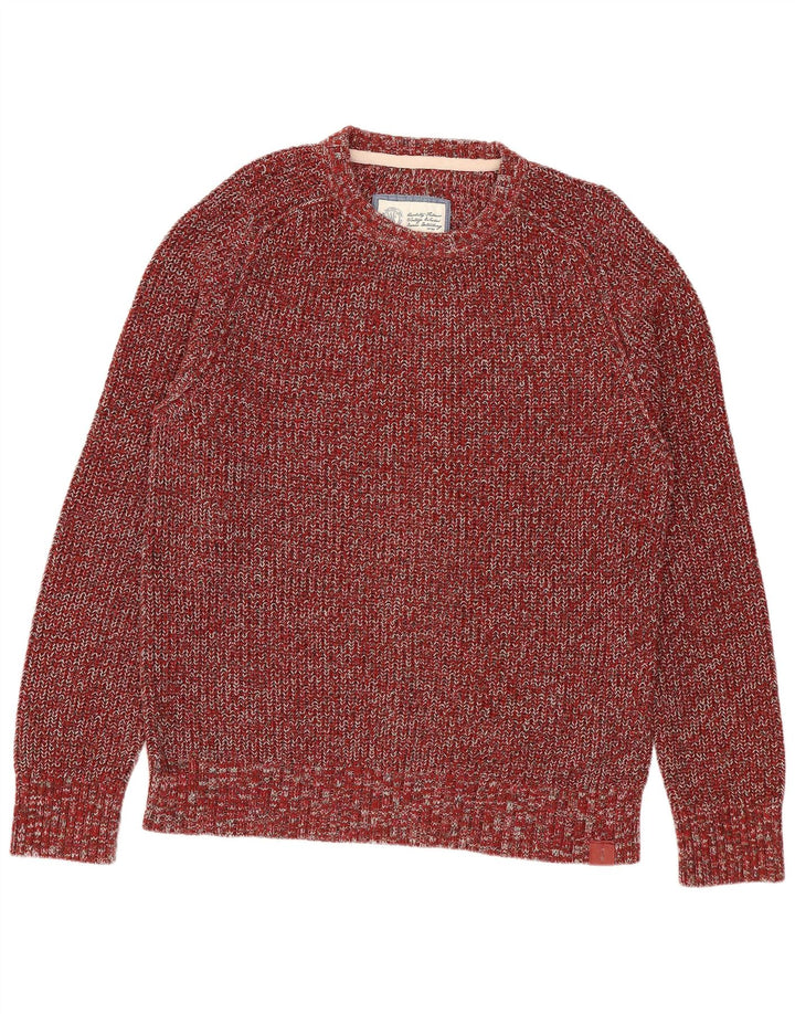 Fat Face Herren-Pullover mit Rundhalsausschnitt, mittelgroß, burgunderrot meliert, Baumwolle