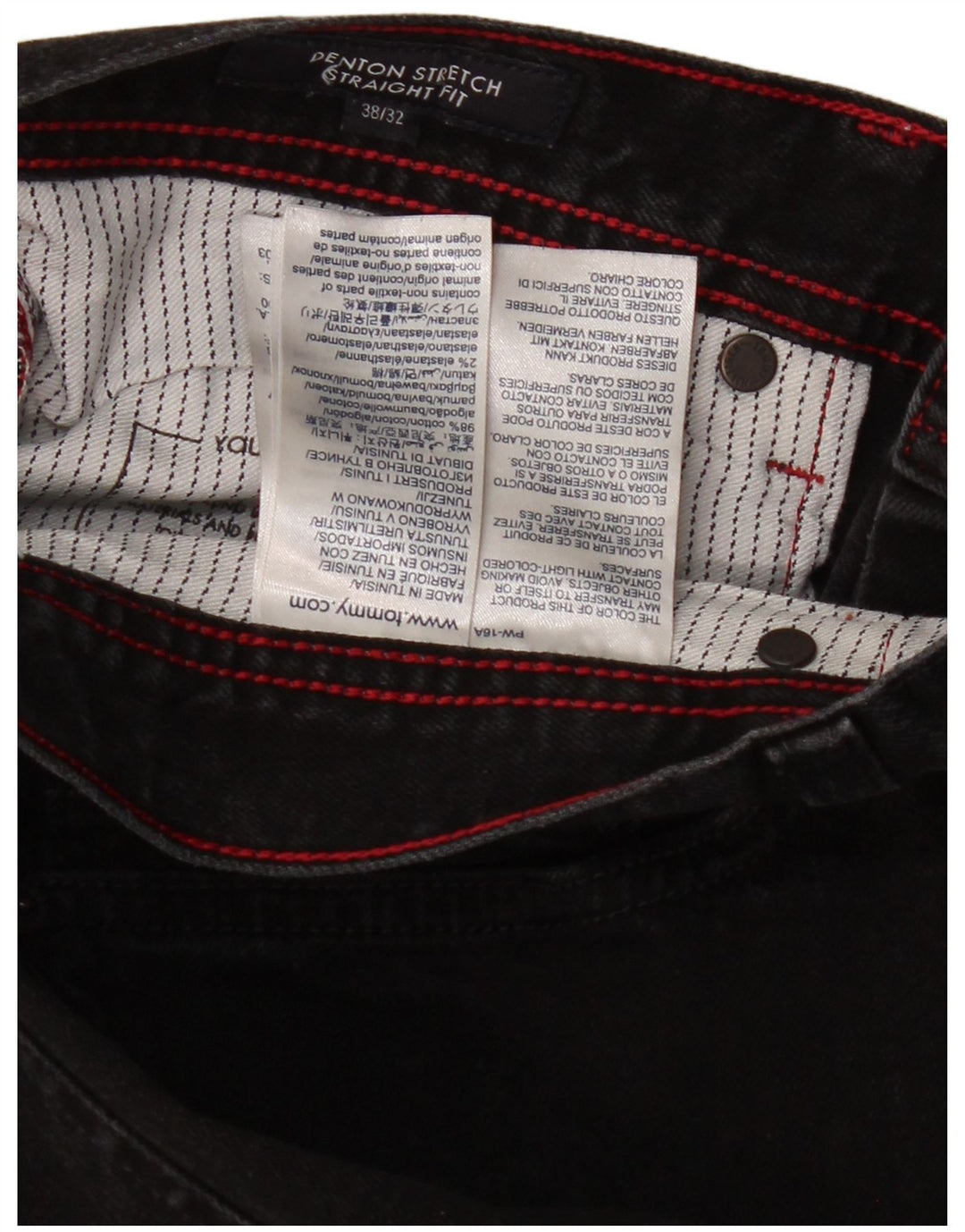 TOMMY HILFIGER Herren Denton Straight Jeans W38 L23 Schwarze Baumwolle