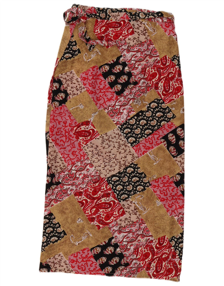 VINTAGE Damen Wickel-Maxirock W30 Mittelmehrfarbige Patchwork-Viskose