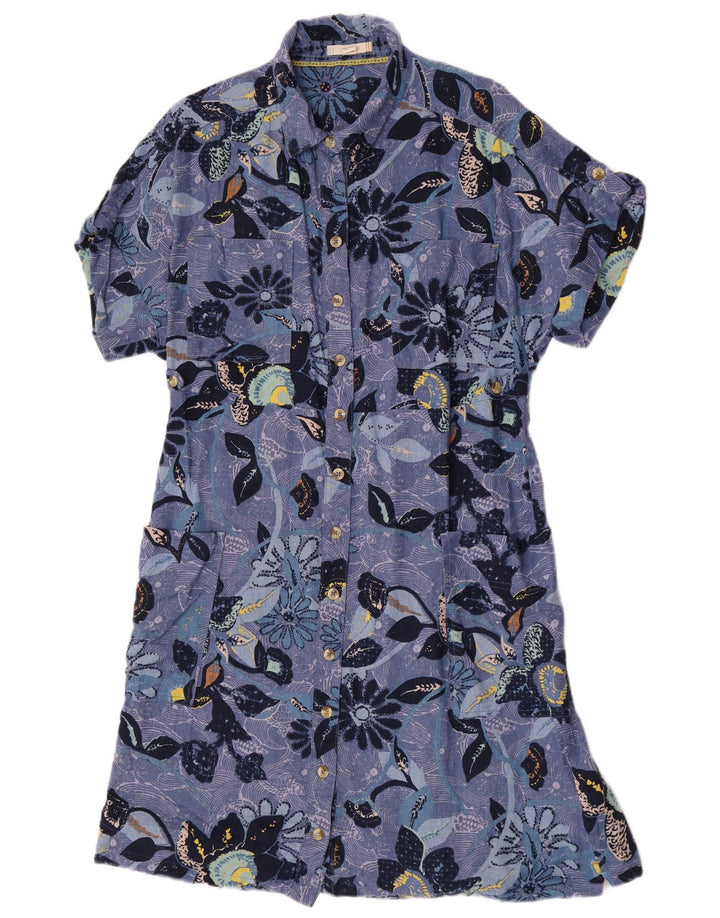 White Stuff Damen-Hemdkleid, UK 12, mittelblaues Blumen-Leinen