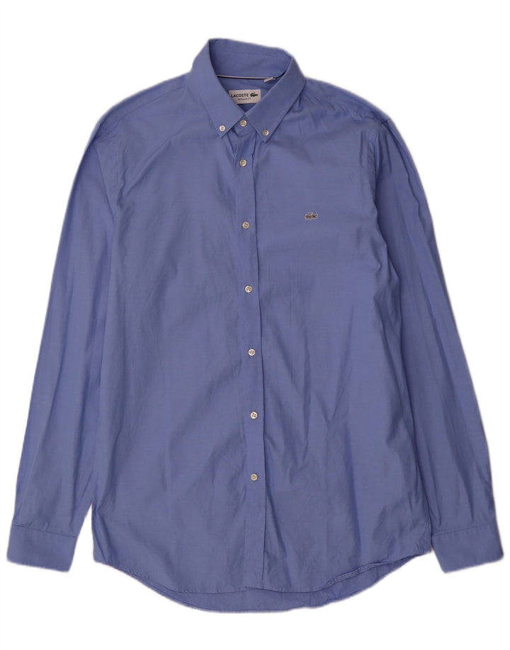 Lacoste Herren-Hemd mit normaler Passform, Größe 40, 15 1/2, mittelblaue Baumwolle