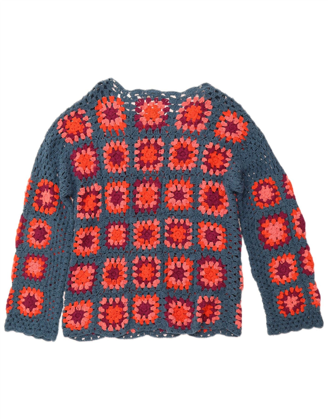 MONSOON Damen Häkelpullover mit U-Boot-Ausschnitt, Gr. 10, klein, blau kariert