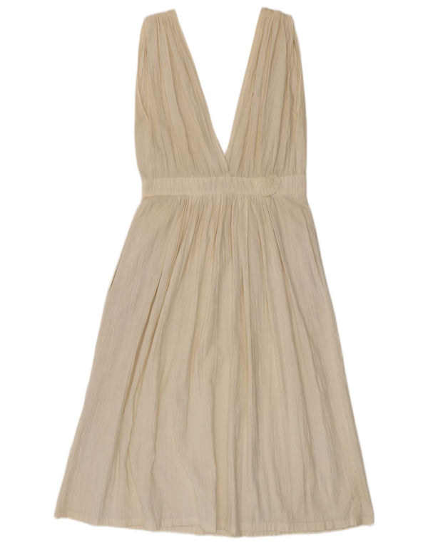 Vintage Damen Ärmelloses A-Linien-Kleid EU 40 Medium Off White Cotton