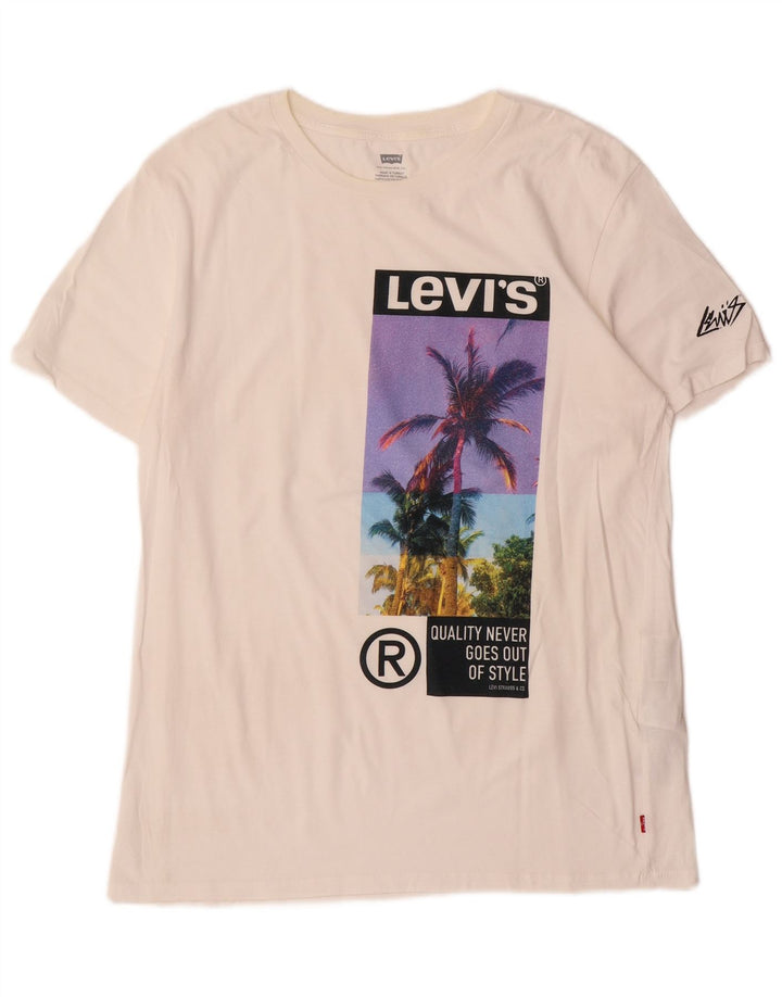 Levi's Herren-T-Shirt mit Grafik, Größe L, cremefarbene Baumwolle