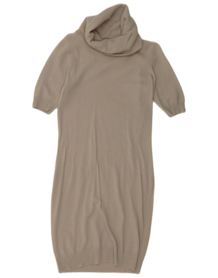 BENETTON Damen Kurzarm-Pulloverkleid mit Rollkragen, Gr. 10, Größe S, Beige