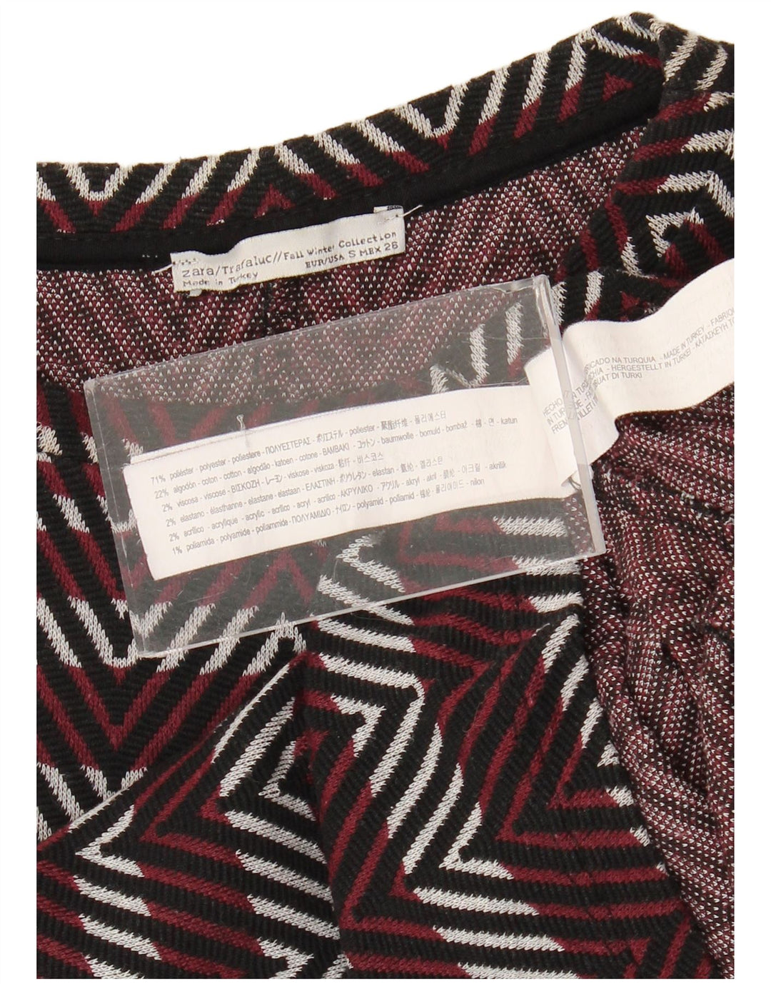 Zara Damen Trafaluc Basic Kleid UK 8 Small Burgundy Chevron Polyester