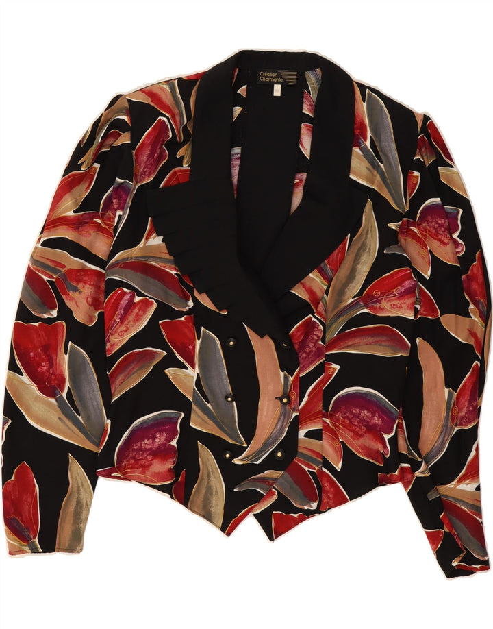 VINTAGE Womens Double Breasted Blazer Jacket EU 40 Medium Black Floral Vintage Vintage and Second-Hand Vintage from Messina Hembry 