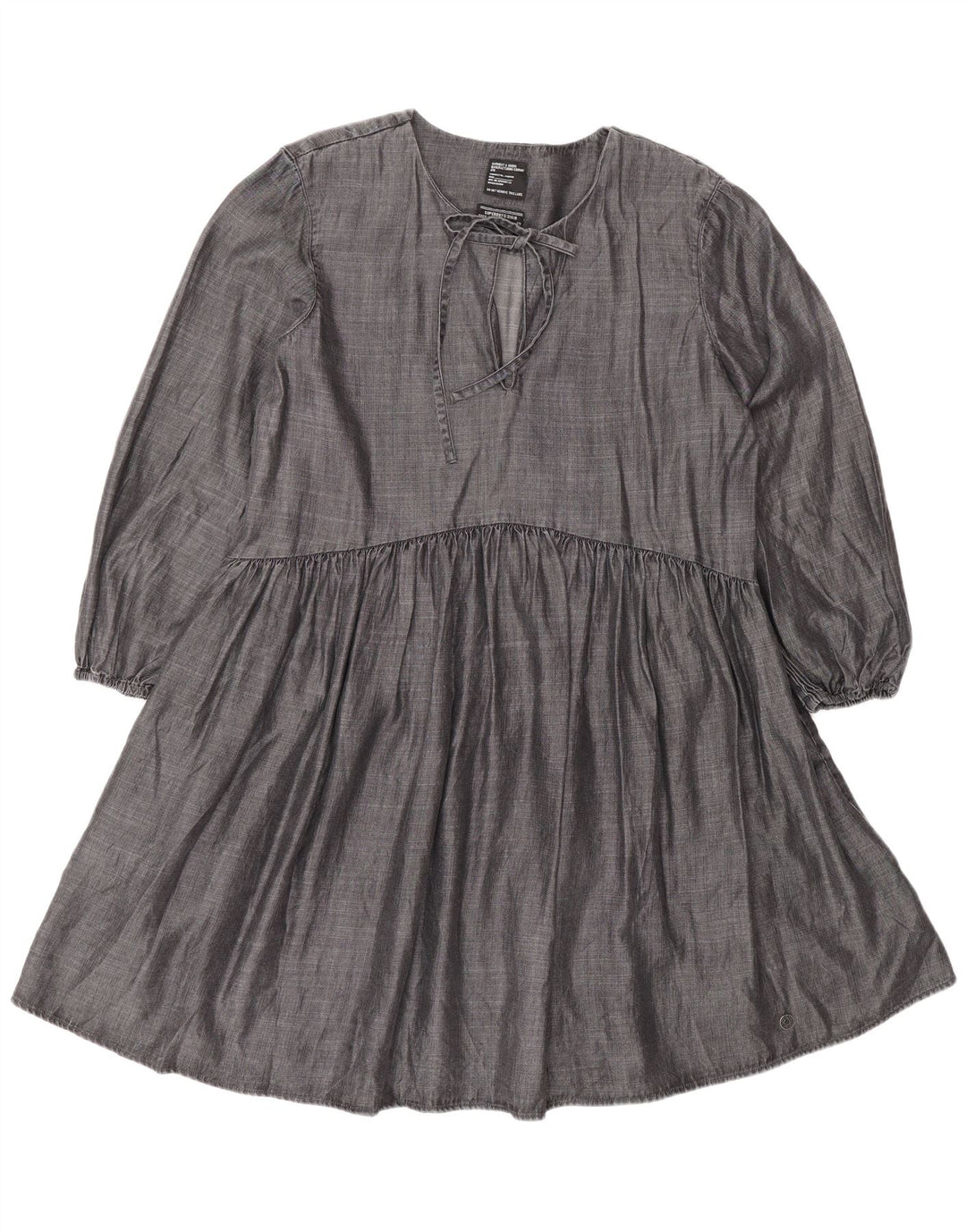 Superdry Damen Langarm-A-Linien-Kleid UK 12 Mittelgraues Lyocell