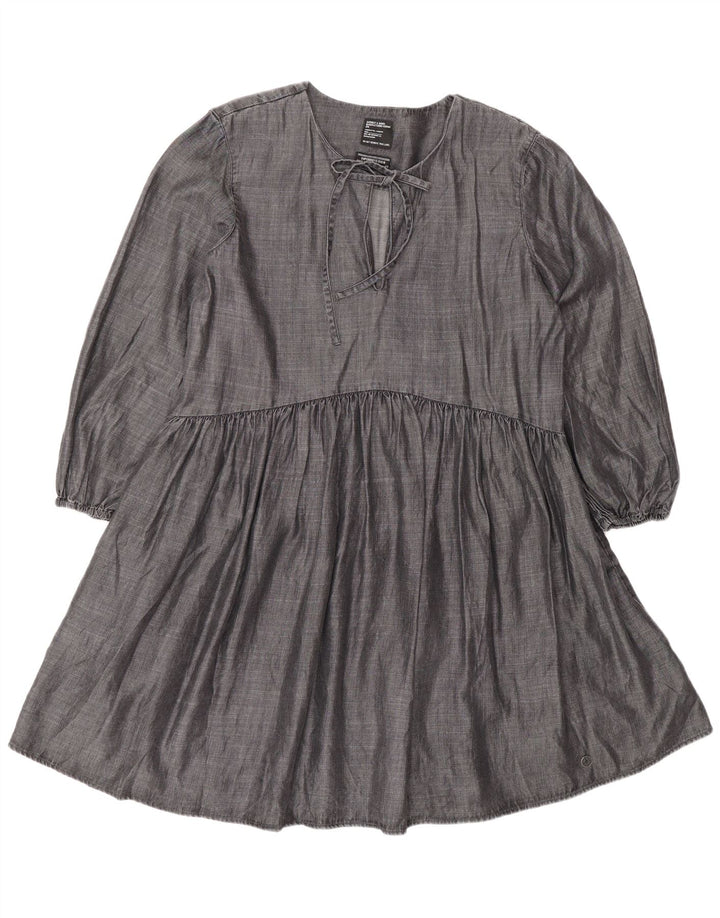 Superdry Damen Langarm-A-Linien-Kleid UK 12 Mittelgraues Lyocell