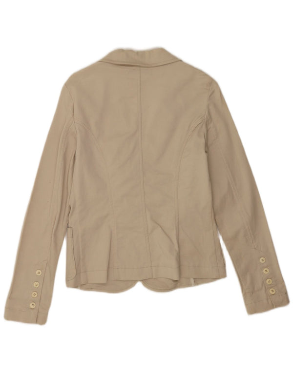 Zara Damen 2-Knopf-Blazerjacke UK 14 Large Beige Baumwolle