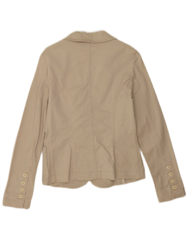 Zara Damen 2-Knopf-Blazerjacke UK 14 Large Beige Baumwolle