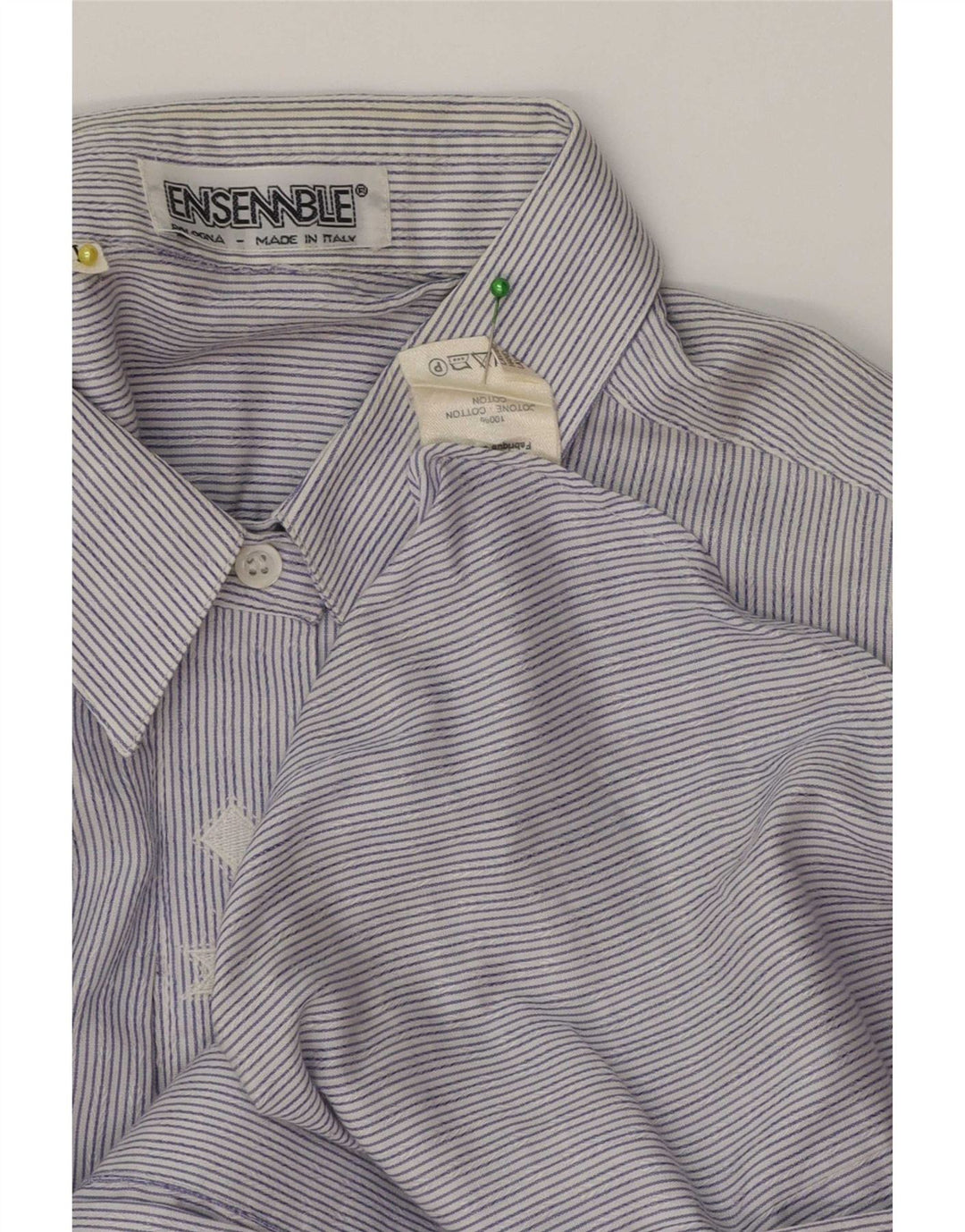 Vintage Damenhemd UK 14 Mittelblaue Nadelstreifen-Baumwolle
