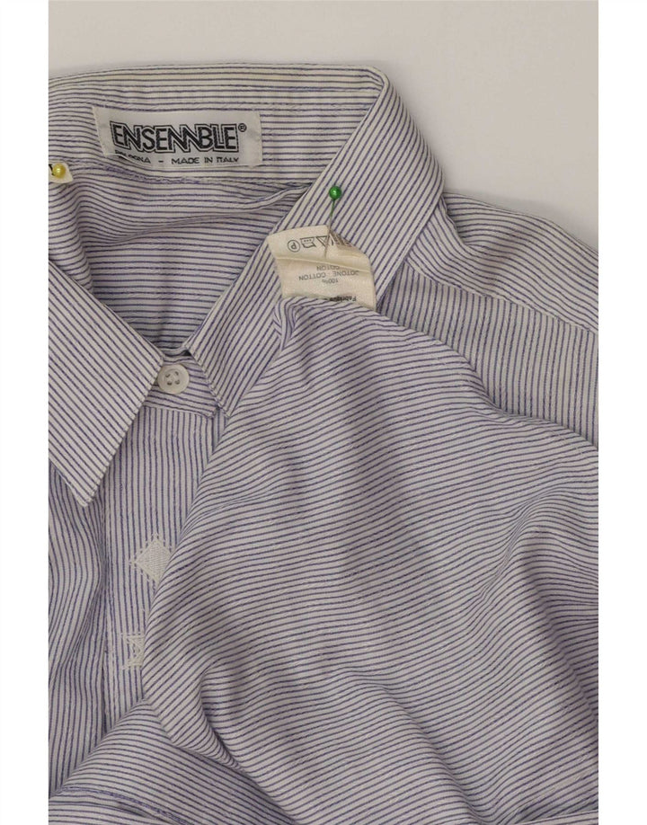 Vintage Damenhemd UK 14 Mittelblaue Nadelstreifen-Baumwolle
