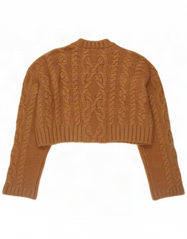 Zara Damen Crop Übergroßer Pullover mit U-Boot-Ausschnitt UK 14 Mittelbraun