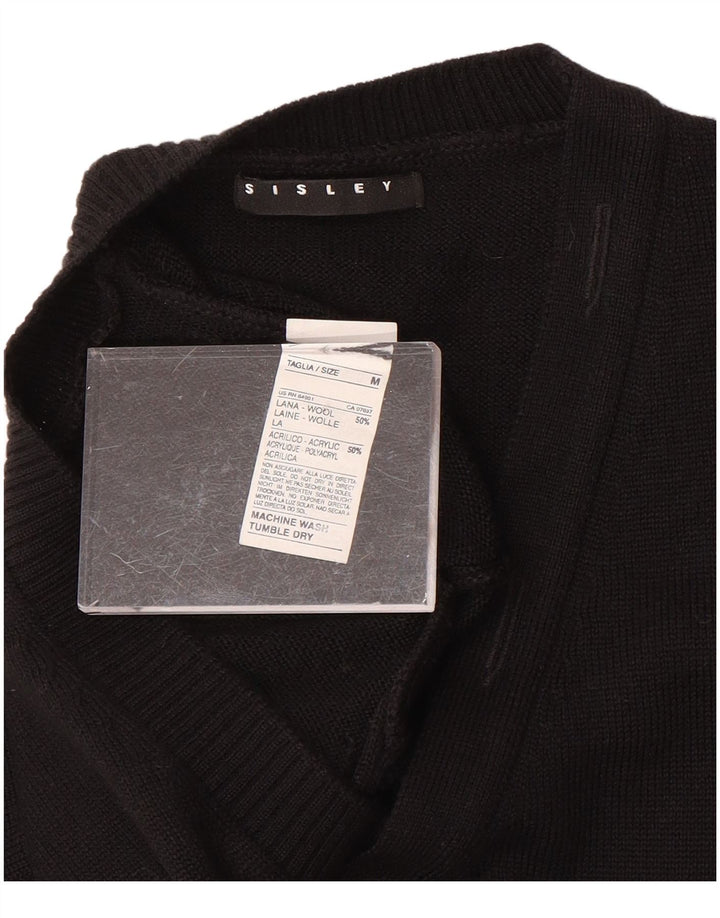 SISLEY Damen-Pullover mit V-Ausschnitt, UK 14, mittelschwarze Wolle
