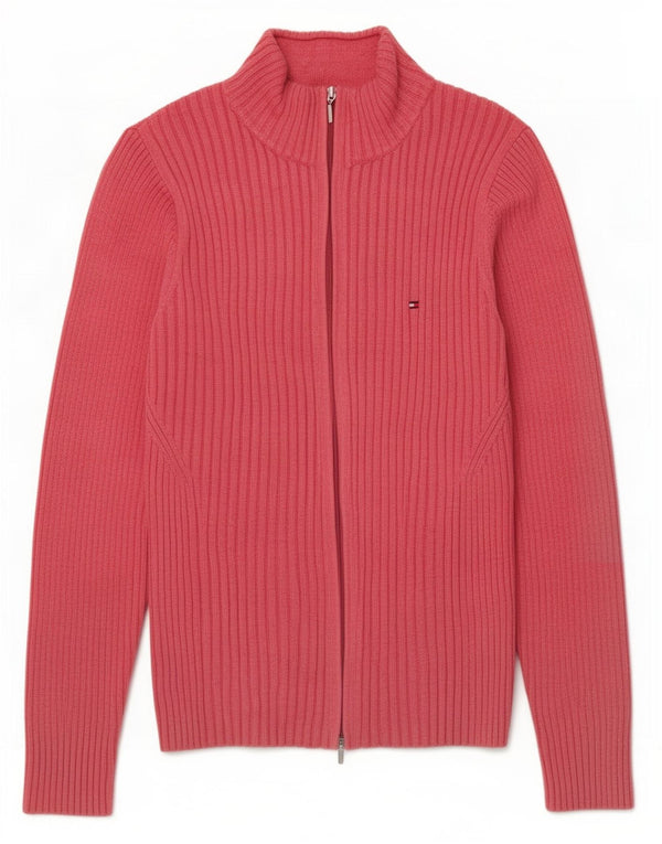 Tommy Hilfiger Damen-Cardigan mit durchgehendem Reißverschluss, UK 12, mittelrosa, Baumwolle