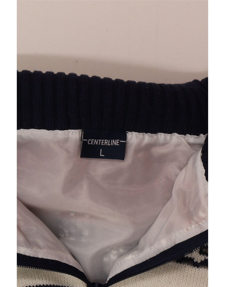 Vintage Herren-Pullover mit Reißverschluss, groß, weiß, Fair-Isle-Polyacryl