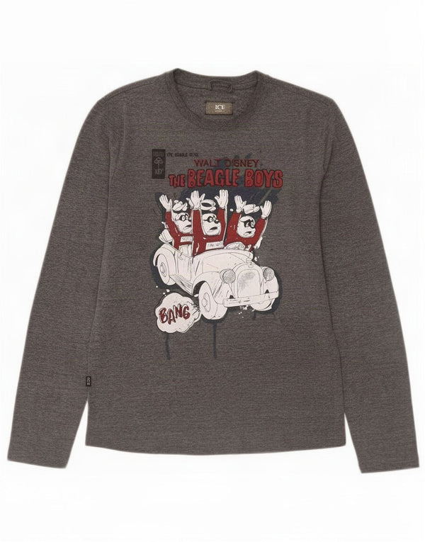 Iceberg Womens Graphic Top Langarm UK 10 Small Graue Baumwolle