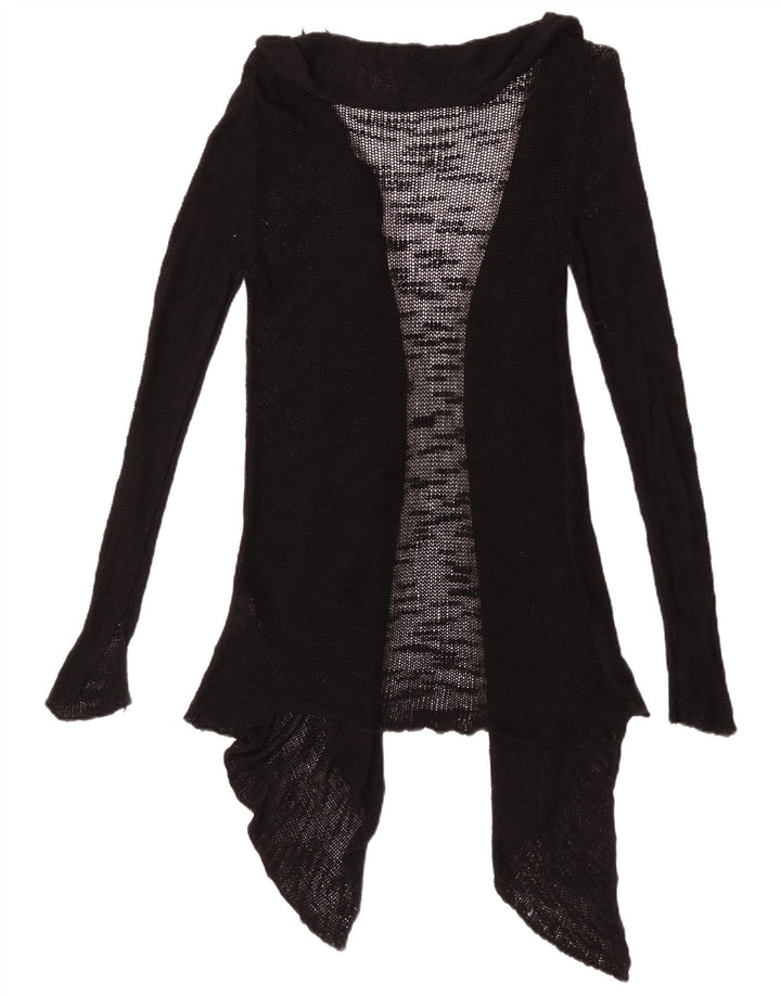 Zara Damen Durchsichtiger offener Cardigan-Pullover UK 12 Mittelschwarze Viskose