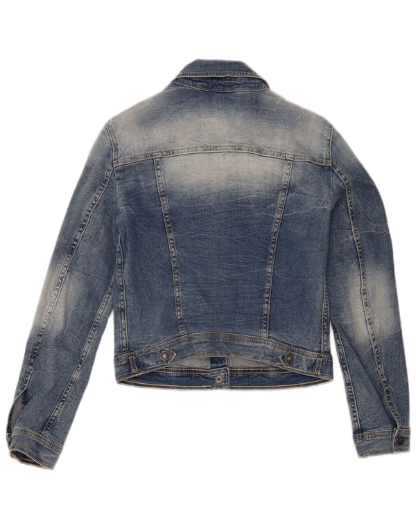 Benetton Womens Crop Denim Jacke UK 10 Small Blaue Baumwolle