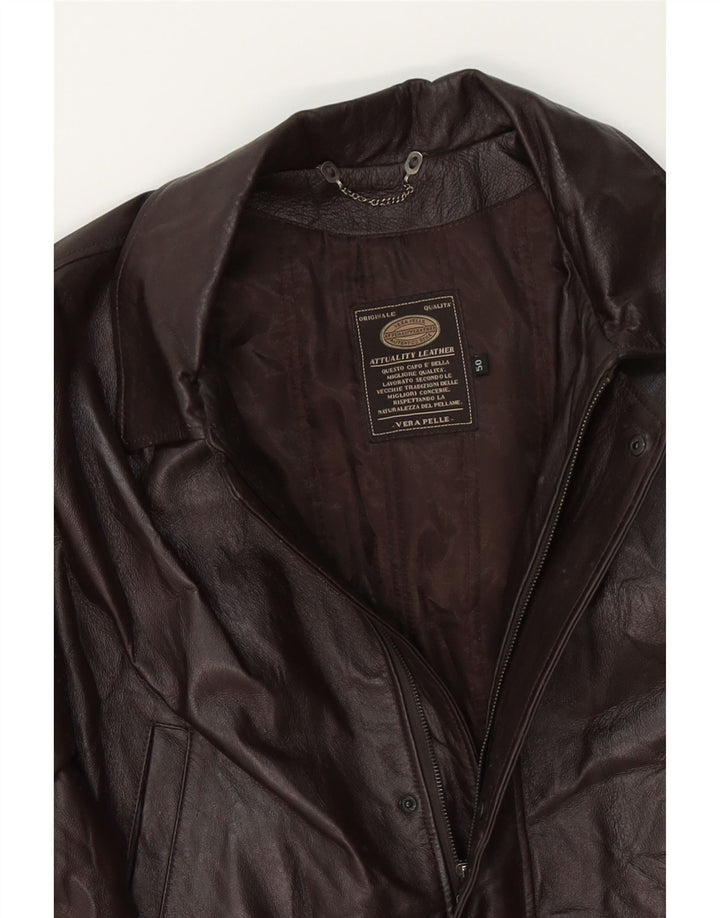 VINTAGE Mens Leather Coat IT 50 Large Brown Leather Vintage Vintage and Second-Hand Vintage from Messina Hembry 