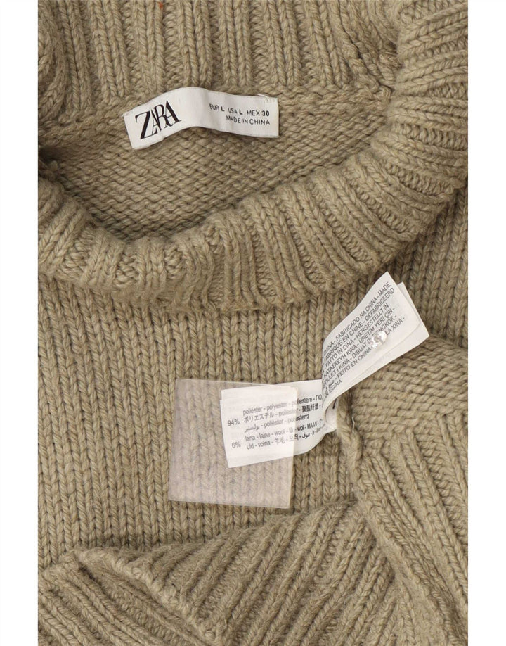 Rollkragenpullover von Zara für Damen, Gr. 40, Größe L, Khaki, Polyester