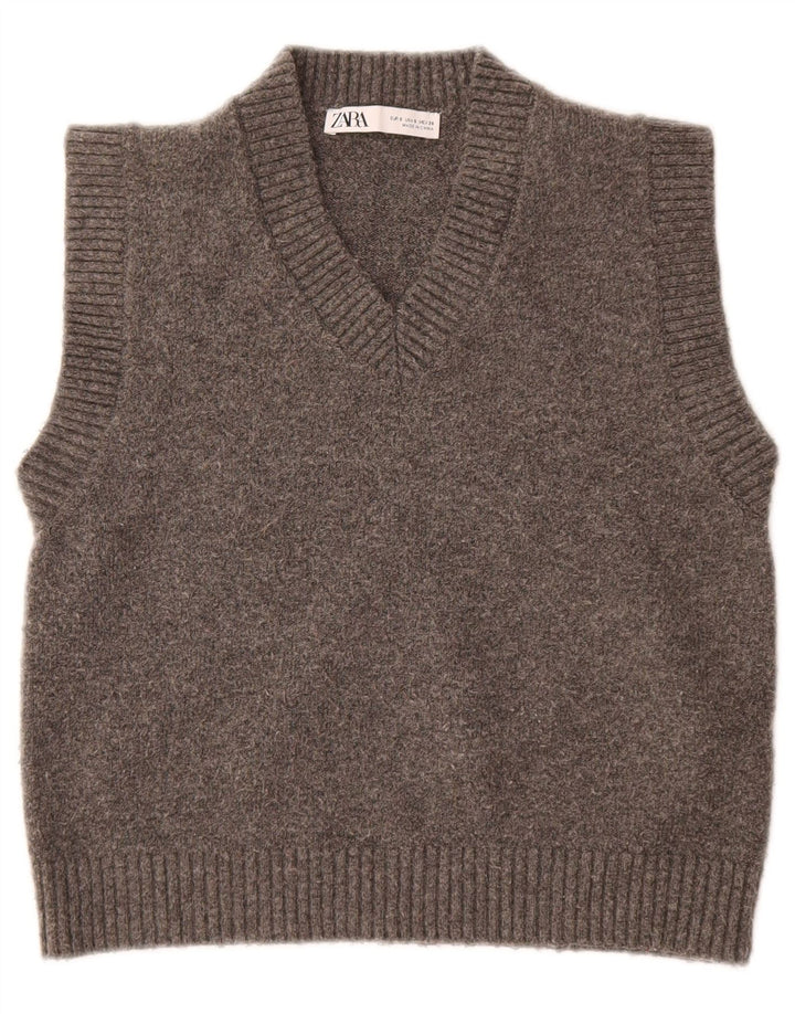 Zara Damen Crop Vest Tank Top UK 10 Small Graue Wolle