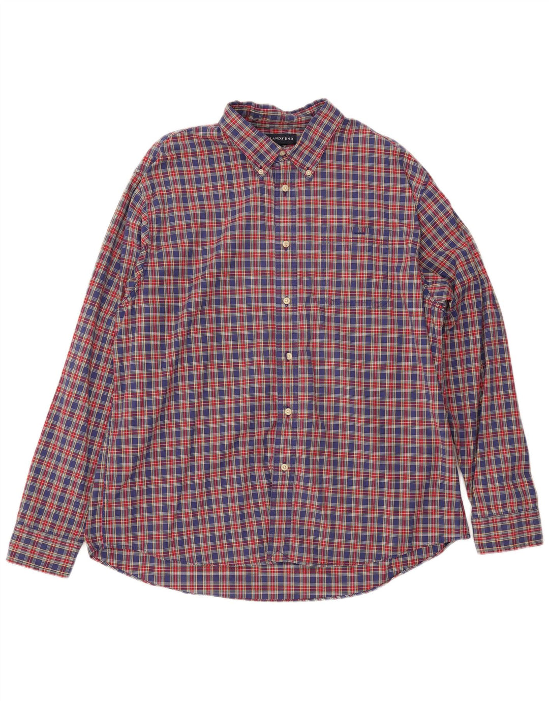 LANDS END Herren-Flanellhemd XL, rot kariert, Baumwolle