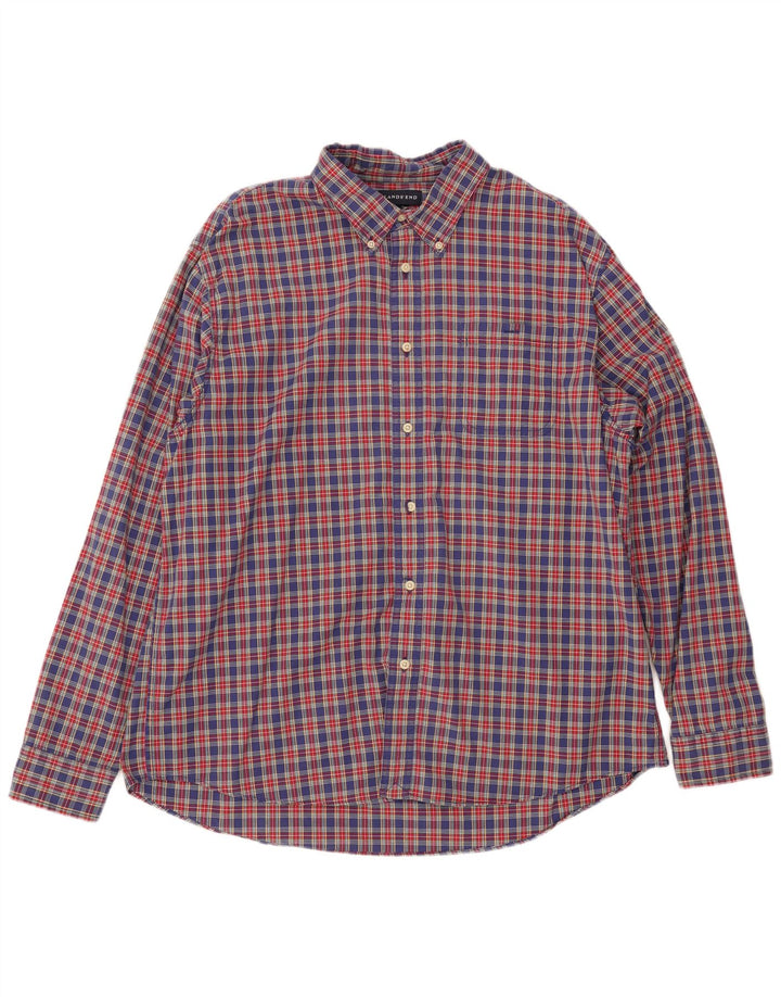 LANDS END Herren-Flanellhemd XL, rot kariert, Baumwolle