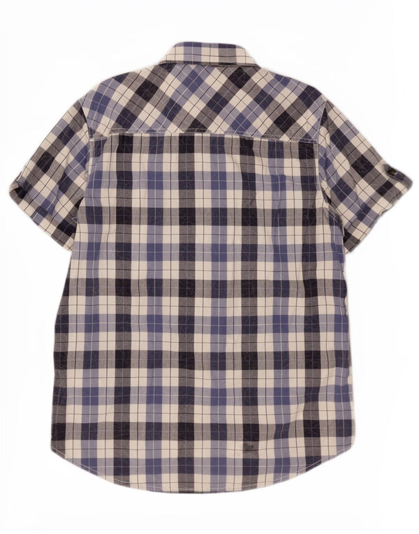 Weird Fish Mens Short Sleeve Shirt Large Blue Check Cotton